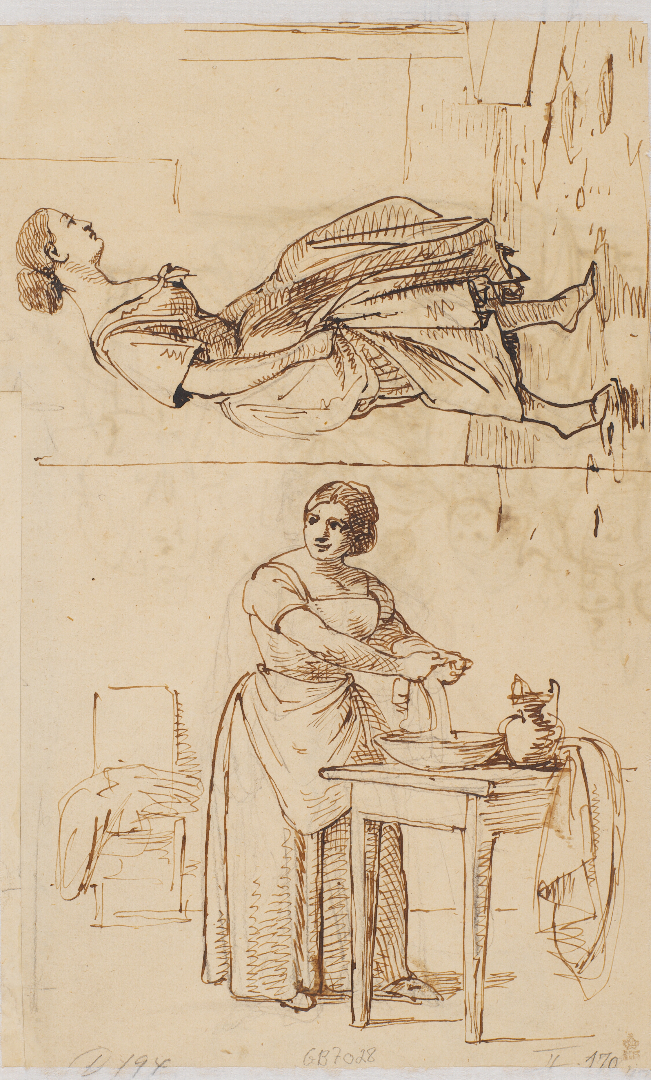 To studier, ung pige i regnvejr og ung pige vrider tøj